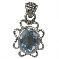 Oval Blue Topaz Pendant, Sterling Silver